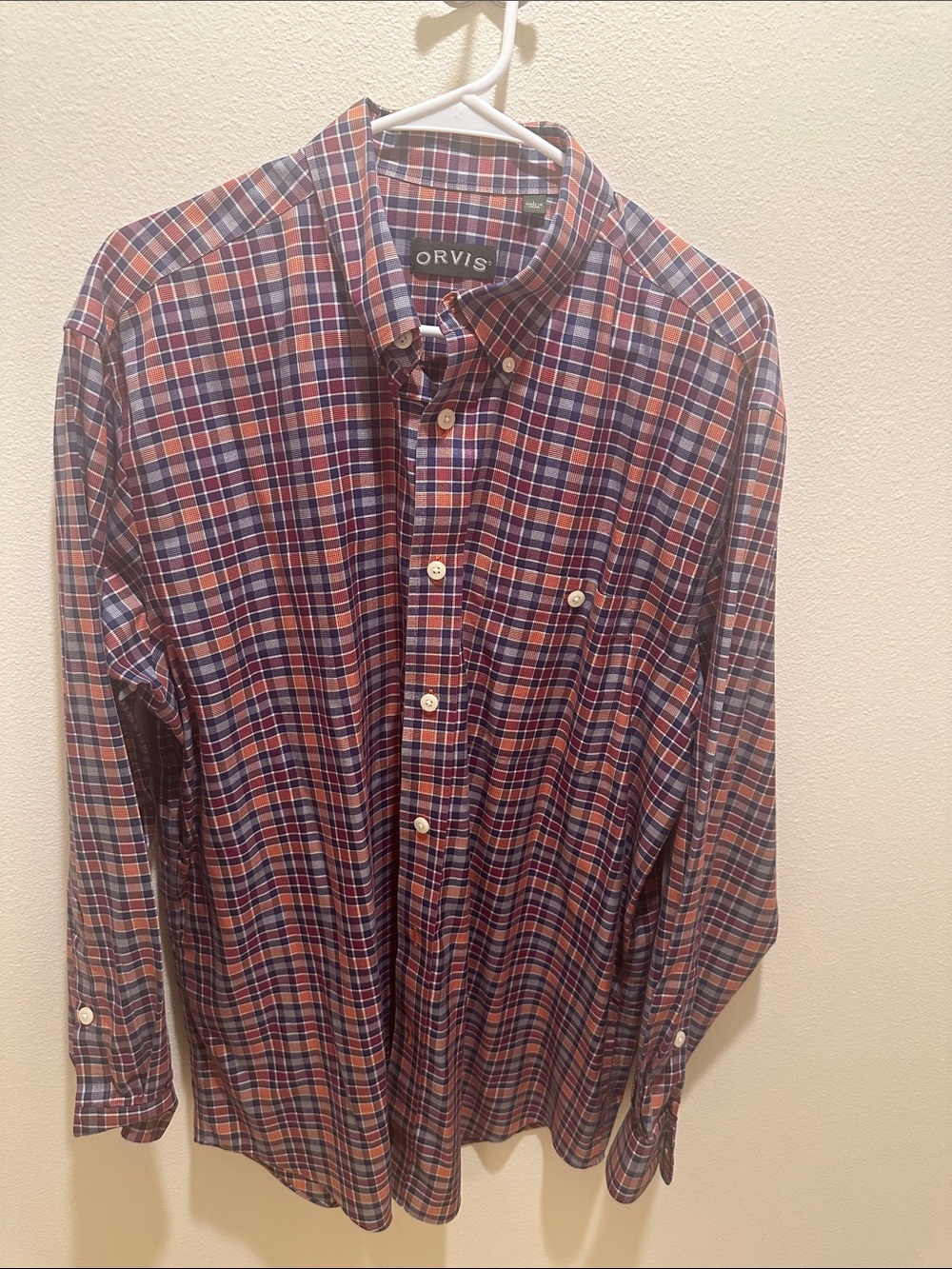 Orvis Men’s Button-Down Plaid Shirt in Blue, Red & White